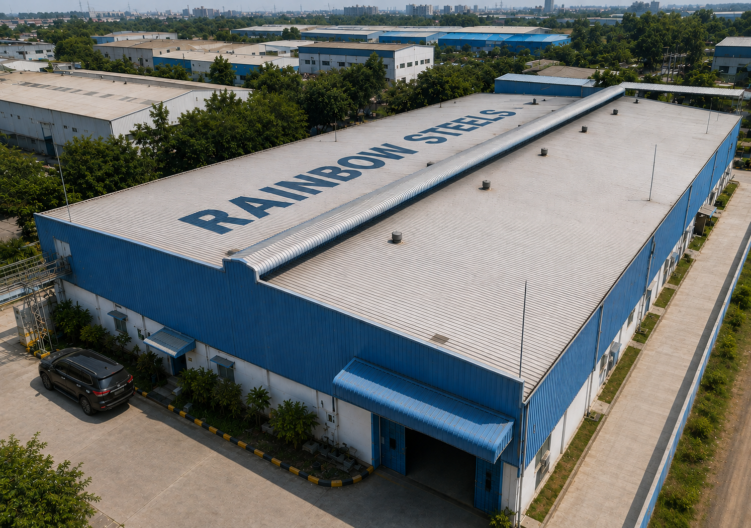 Rainbow Steels manufacturing unit seen from above